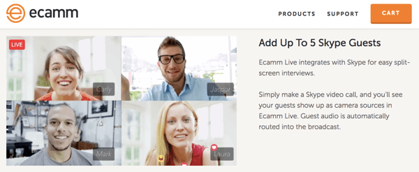 Ecamm Live giver dig mulighed for at bringe Skype-brugere ind i din live stream.