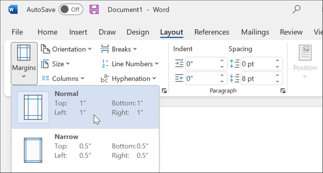 normale marginer bruger mla-format i Microsoft Word