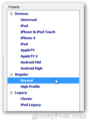 håndbremse forudindstillinger iphone ipod ios android apple tv universal normal ipod legacy klassisk høj profil håndbrems rip dvd