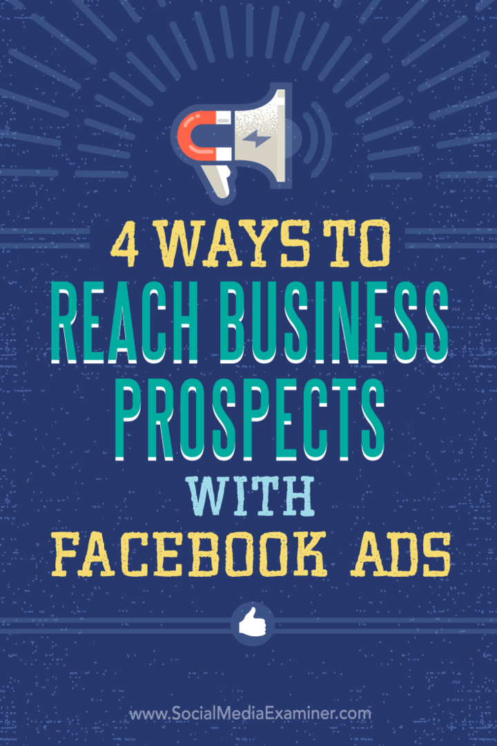 Tips om fire måder at målrette forretning med Facebook-annoncer på.