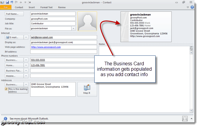 Opret et vCard i Outlook 2010