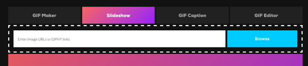 Klik på Slideshow-indstillingen for at oprette en GIF ud fra en række billeder.