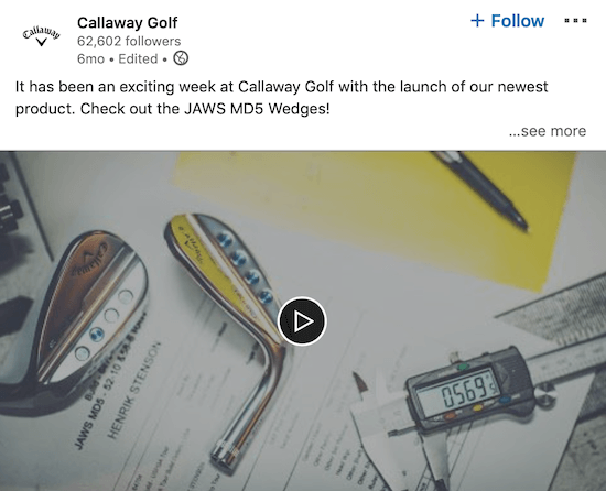 Callaway Golf LinkedIn-video, der annoncerer nyt produkt