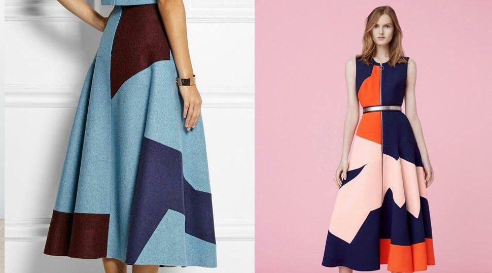 Colour block kjole og nederdel modeller