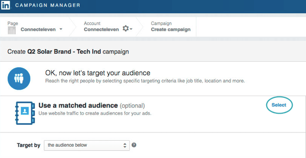 Klik på Vælg for at bruge webstedstrafik til at oprette et publikum.