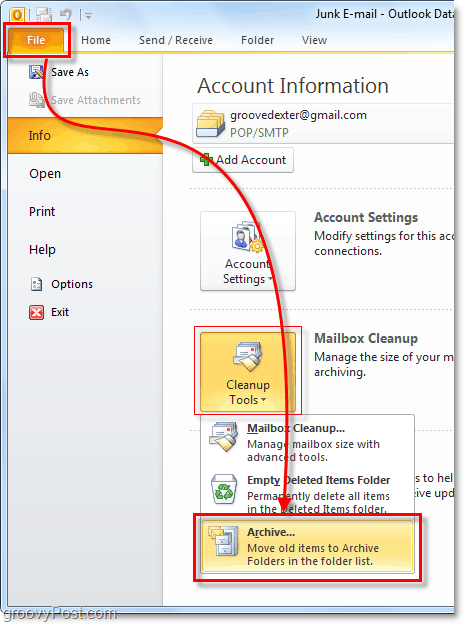 manuelt arkiv i Outlook 2010