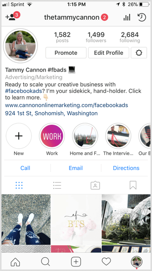 Instagram-højdepunkter med branded cover.