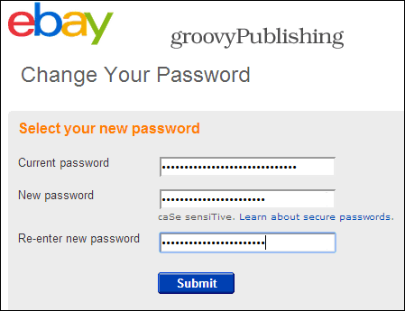 eBay ændre adgangskode kontoindstillinger personlig info adgangskode 2