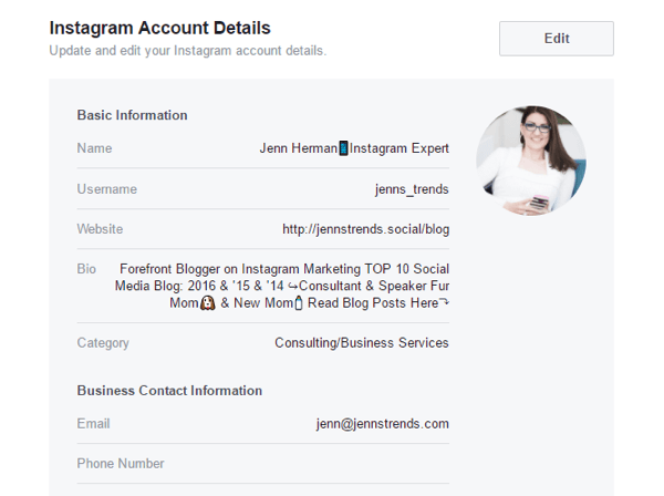 Du kan redigere nogle Instagram-kontooplysninger fra dine Facebook-sideindstillinger.