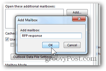 Tilføj postkasse Outlook 2013 - Skriv postkassens navn Klik på OK