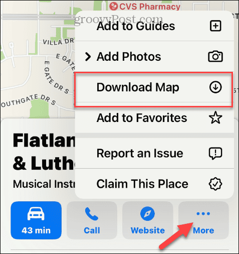 Download Apple Map-indstillingen fra menuen mere