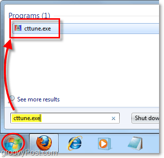 fra Windows 7 start menu indlæs cctune.exe for at indlæse clearType tuner