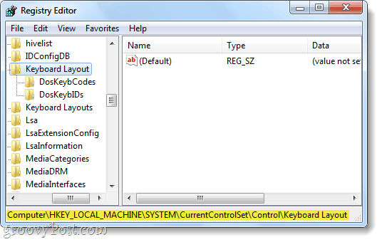tastaturlayout registreringsdatabase nøgle windows 7