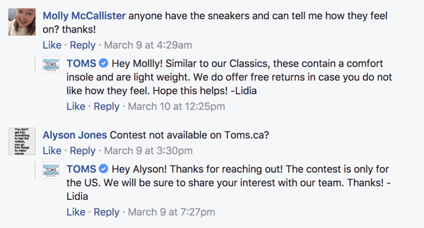 Når Facebook-fans efterlader kommentarer til dine indlæg, skal du sørge for at svare.