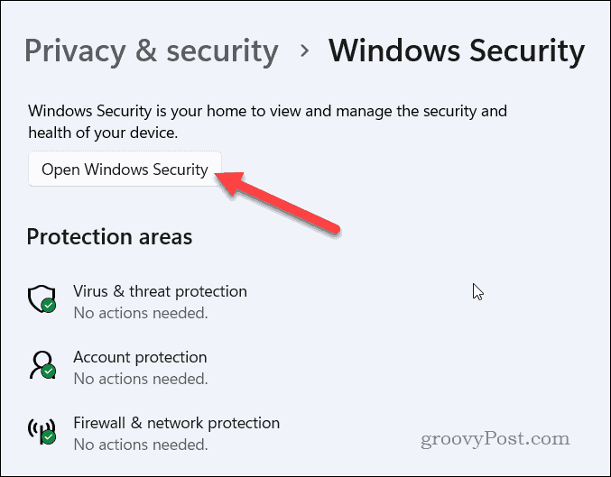 Start Windows Security på Windows 11