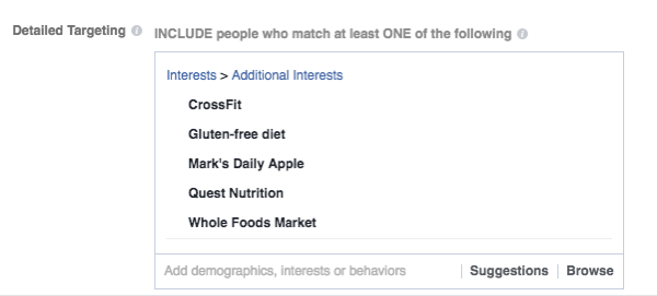 Bhu Foods 'Instagram-annonce er målrettet mod folk baseret på demografi, side-likes og interesser.
