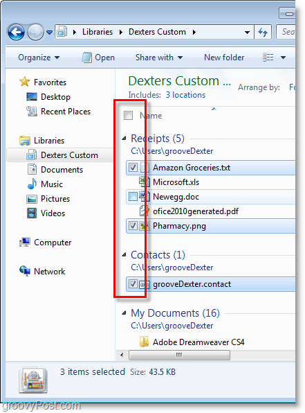 Sådan vælges filer og mapper i Windows 7 med afkrydsningsfelter