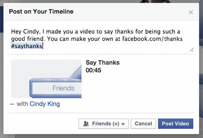 facebook tak video indlæg med en ven tag