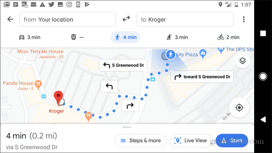 google maps gåvejledning