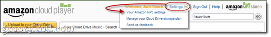 Amazon Cloud Player-indstillinger
