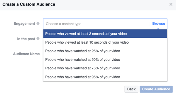 Vælg engagementskriterierne for din Facebook-tilpassede videopublikum.