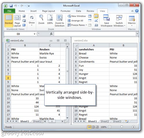 Microsoft Excel-regneark ved siden af ​​hinanden