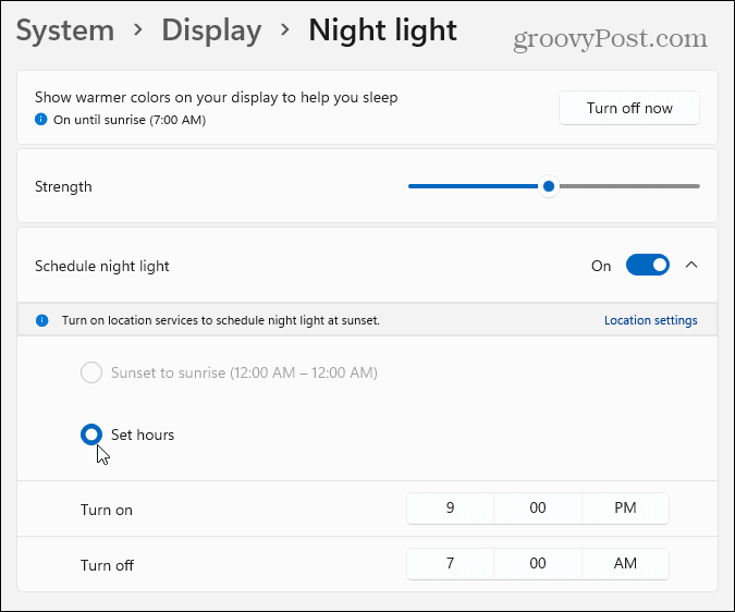 natlys windows 11 indstillinger