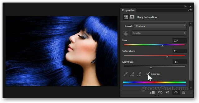 blå hårfarve Photoshop justering lag farvetone mætning tilføje effekt tutorial
