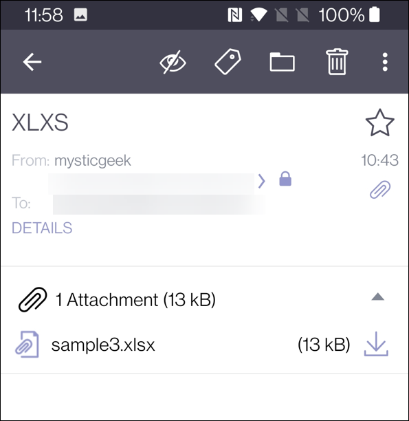 protonmail åbner xlsx-filer i Android