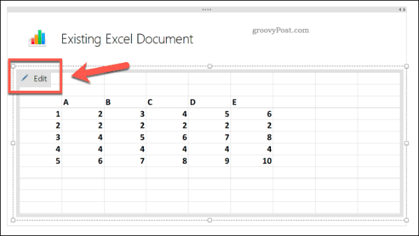 Redigering af et eksisterende Excel-regneark i OneNote