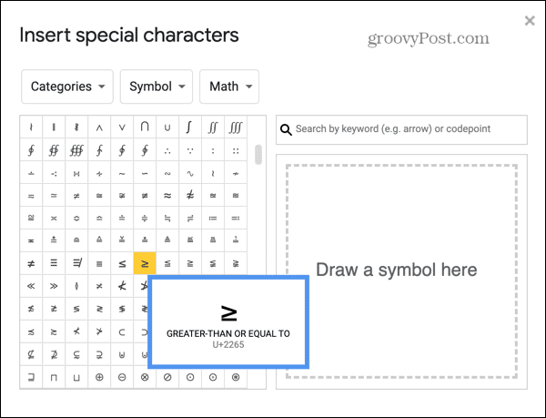 Google Slides vælg et symbol