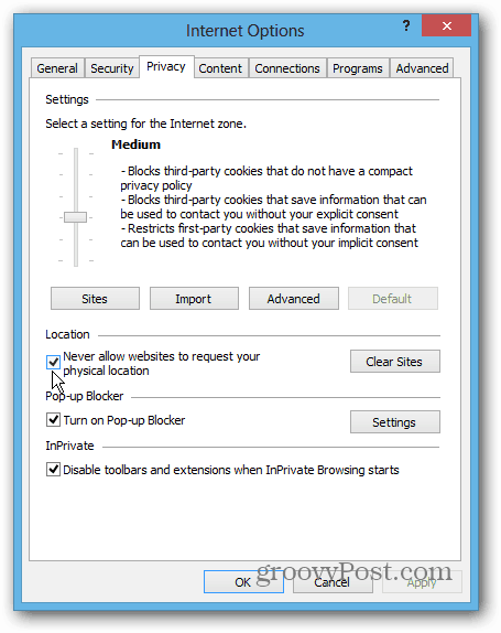 IE 10 Win8 Desktop privatliv