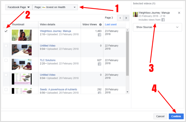 Kombiner seere af flere videoer til et Facebook-tilpasset publikum.