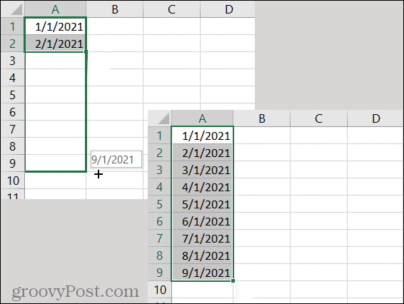 Excel AutoFyld datomønster