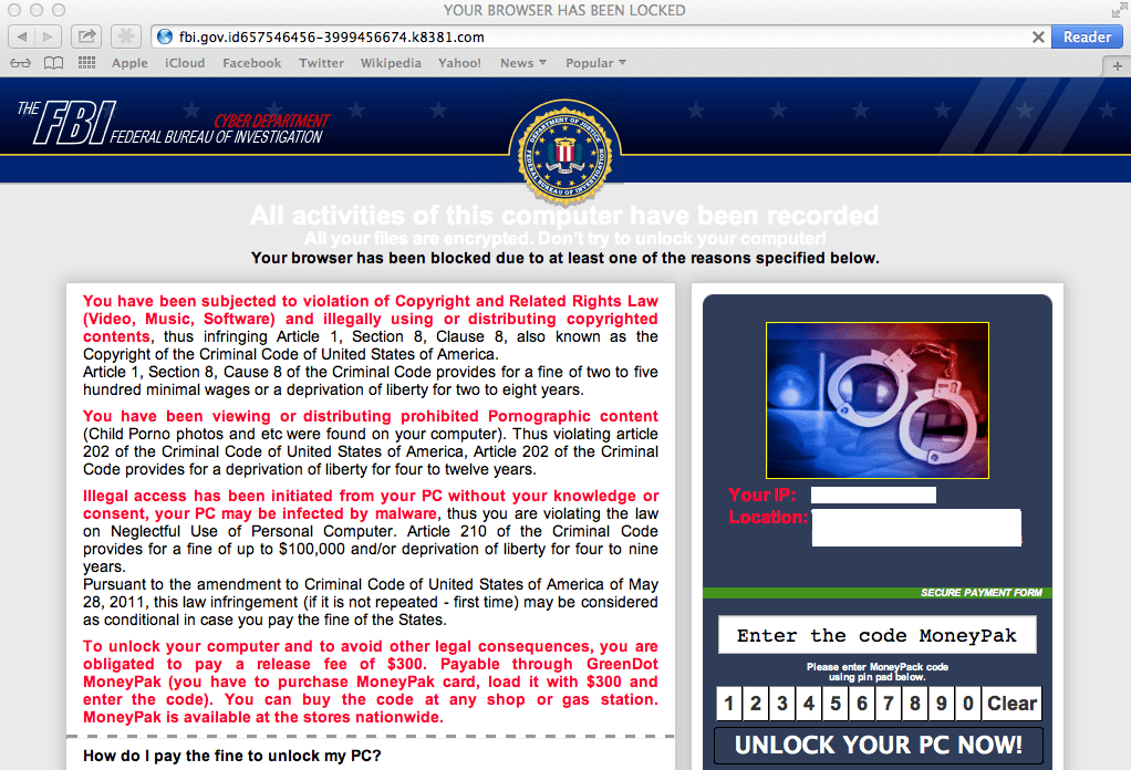 Ransomware-websteder, der poserer som FBI er målrettet mod Mac OS X - Sådan stoppes det