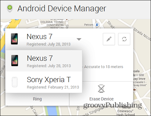 Android Device Manager-webgrænsefladeenheder