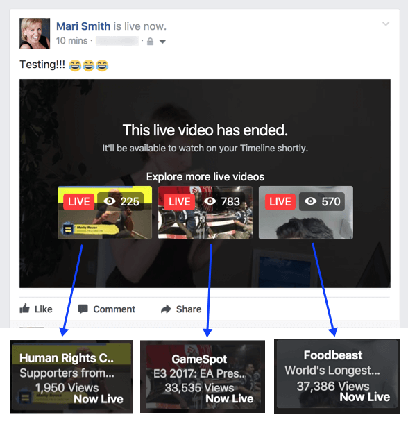 Facebook ser ud til at eksperimentere med en ny funktion, der foreslår relaterede Live-videoer, efter at en udsendelse er afsluttet.