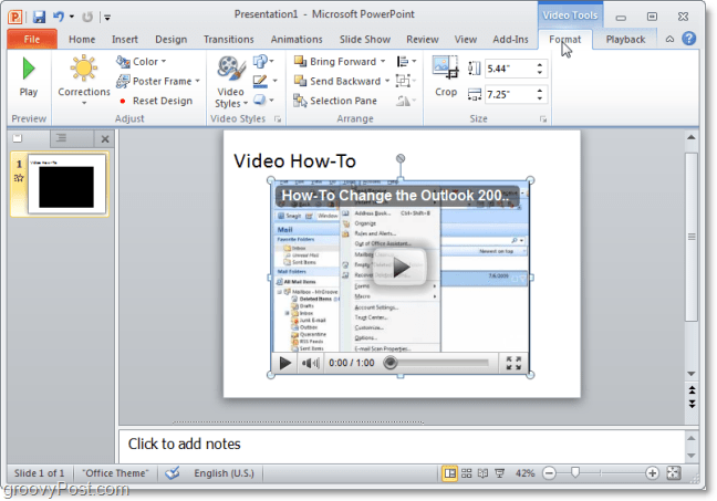 en video i PowerPoint 2010 fra youtube