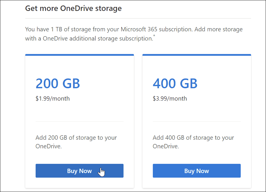 få mere OneDrive Storage