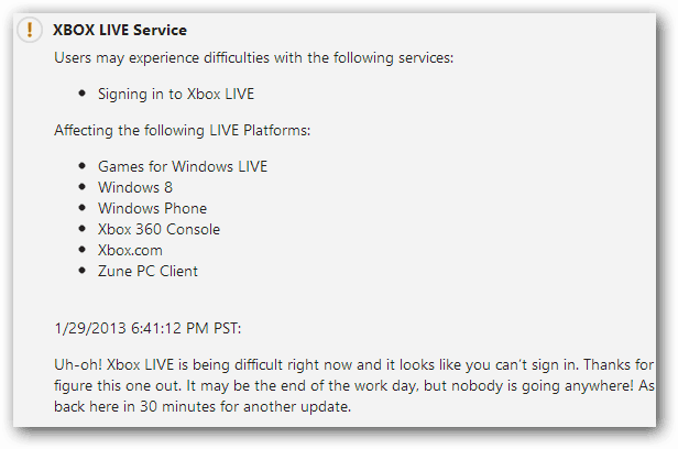 Xbox Live Service-opdatering