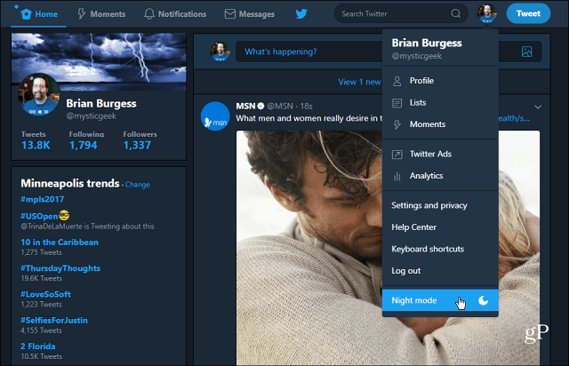 Sådan aktiveres 'Night Mode' på Twitter Desktop Web App