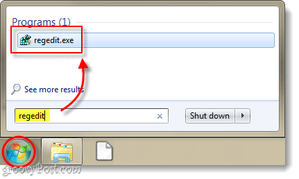 starte registreringsdatabasen editor i Windows 7 eller vista