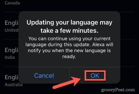 Alexa bekræfter sprogopdatering