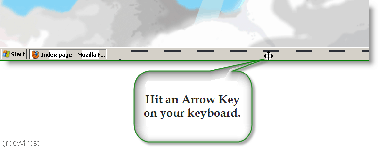 Windows XP-skærmbillede - Hit Arrow Key for at finde mistet vindue