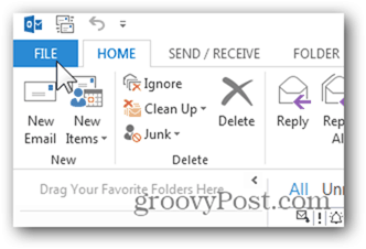Tilføj postkasse Outlook 2013 - Klik på Filer