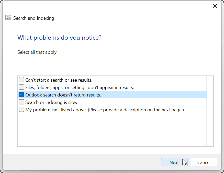 Windows 11 Outlook-søgning virker ikke