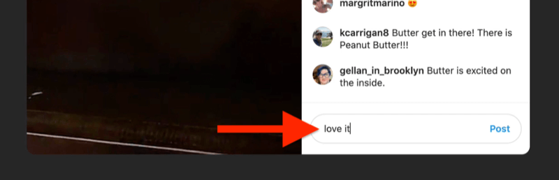 xscreenshot eksempel på et instagram live med kommentarfeltet fremhævet og befolket af en seer, der siger 'elsker det'