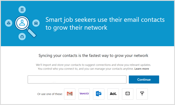 LinkedIn-værktøjet til at synkronisere dine e-mail-kontakter med din LinkedIn-konto