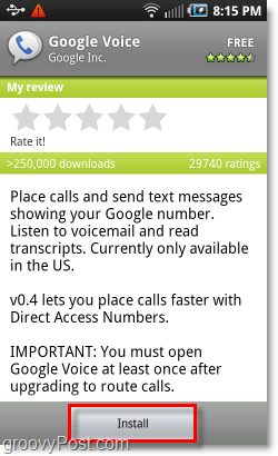 Mobilt Android Market Installer Google Voice