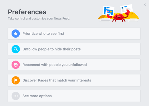 tilpasse præferencer for facebook-nyhedsfeed